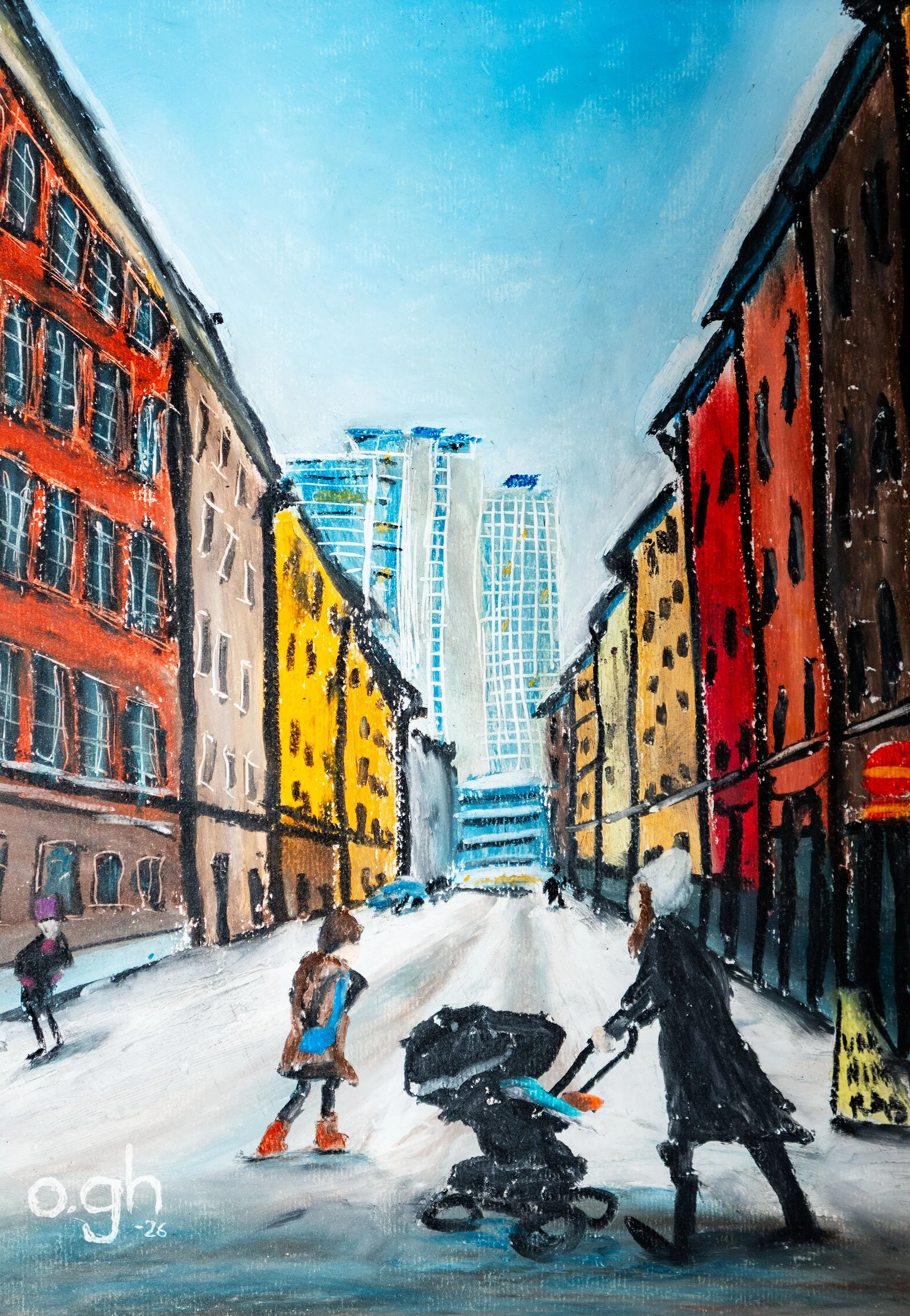 Drömmar om juli augusti (2026). Oljepastell på papper, A4