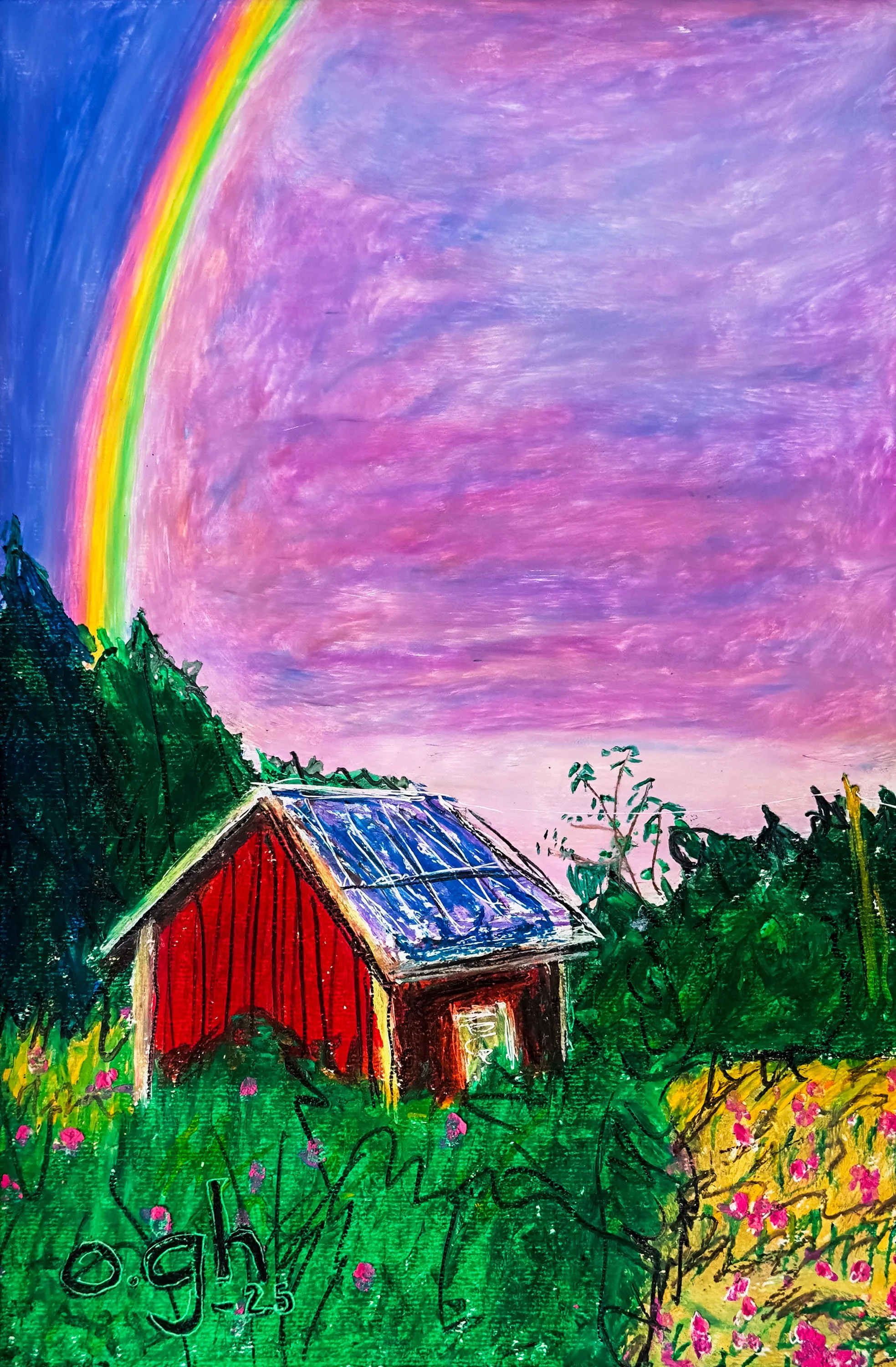 Delad himmel (2025). Oljepastell på papper, 23x33 cm