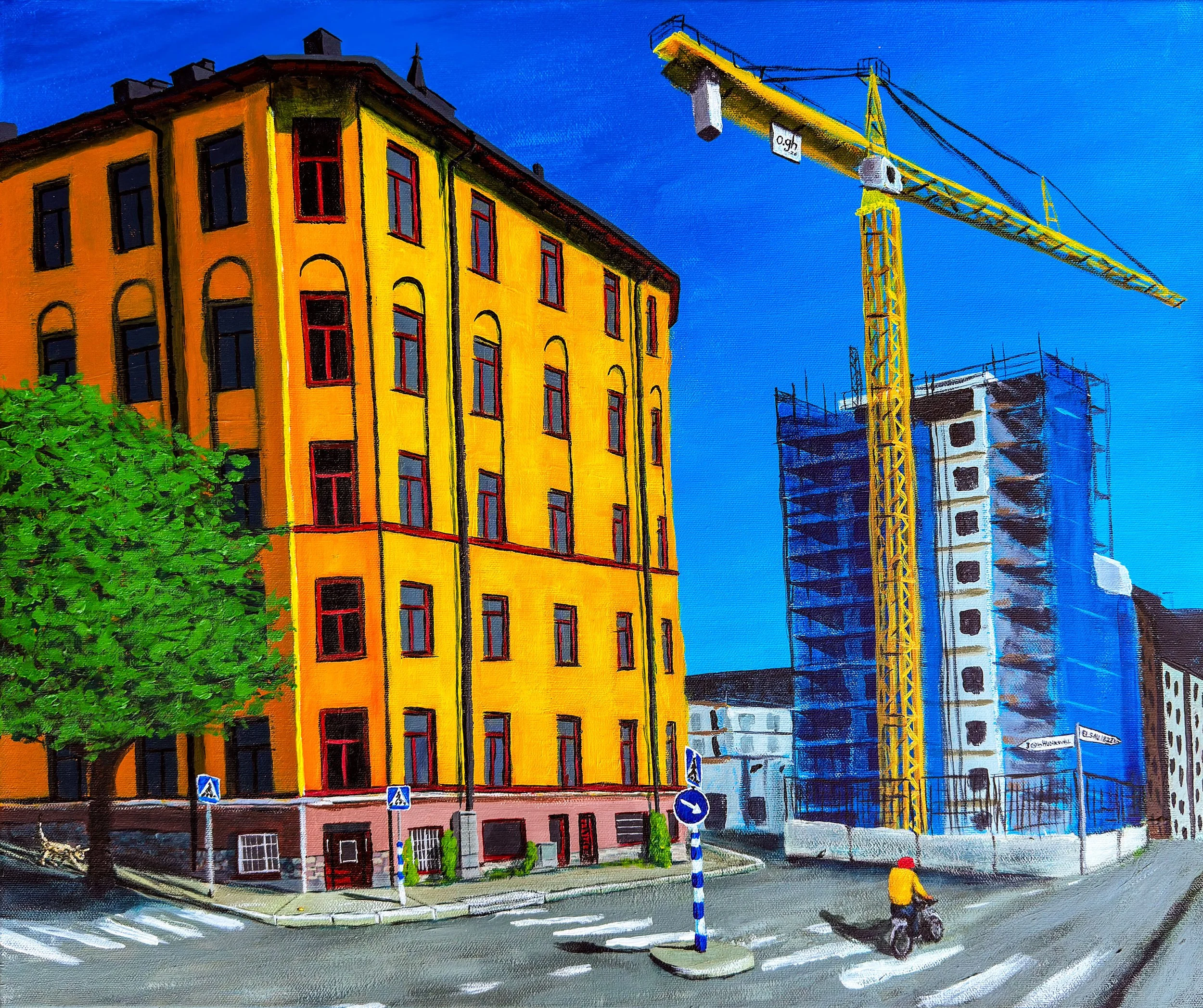 (SÅLD) Bondegatan 100 år senare (2026). Akryl på duk, 60x50 cm