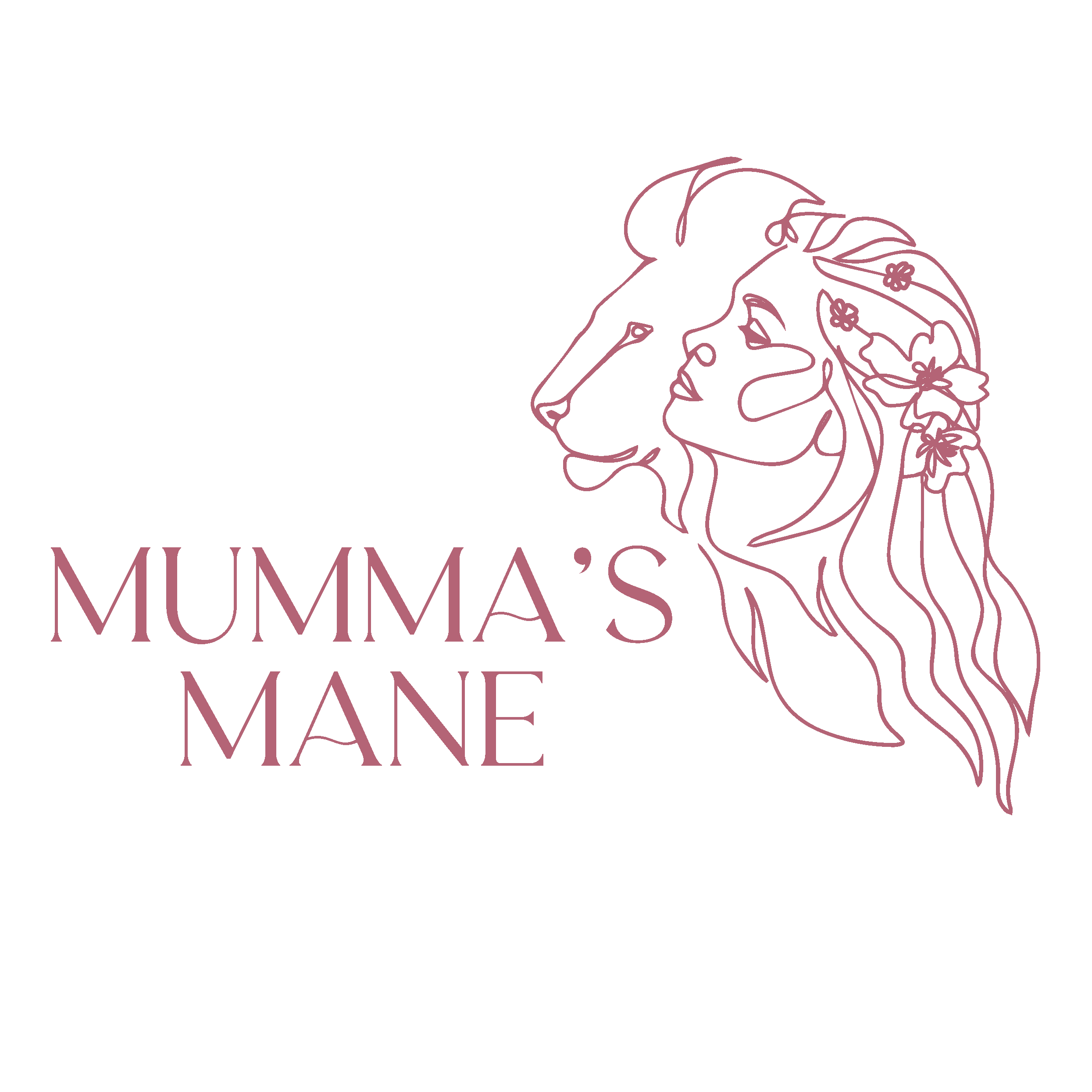 Logo featuring a line drawing of a woman with flowing hair and flowers, with the text "MUMMA'S MAKE" in pink.
