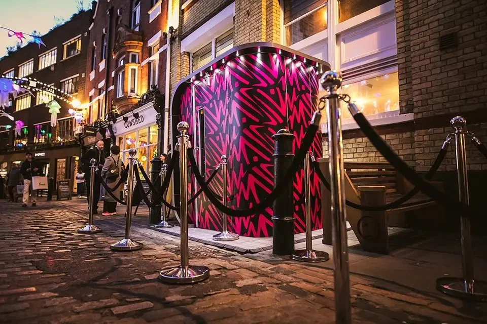 Pop-up karaoke booth on the street