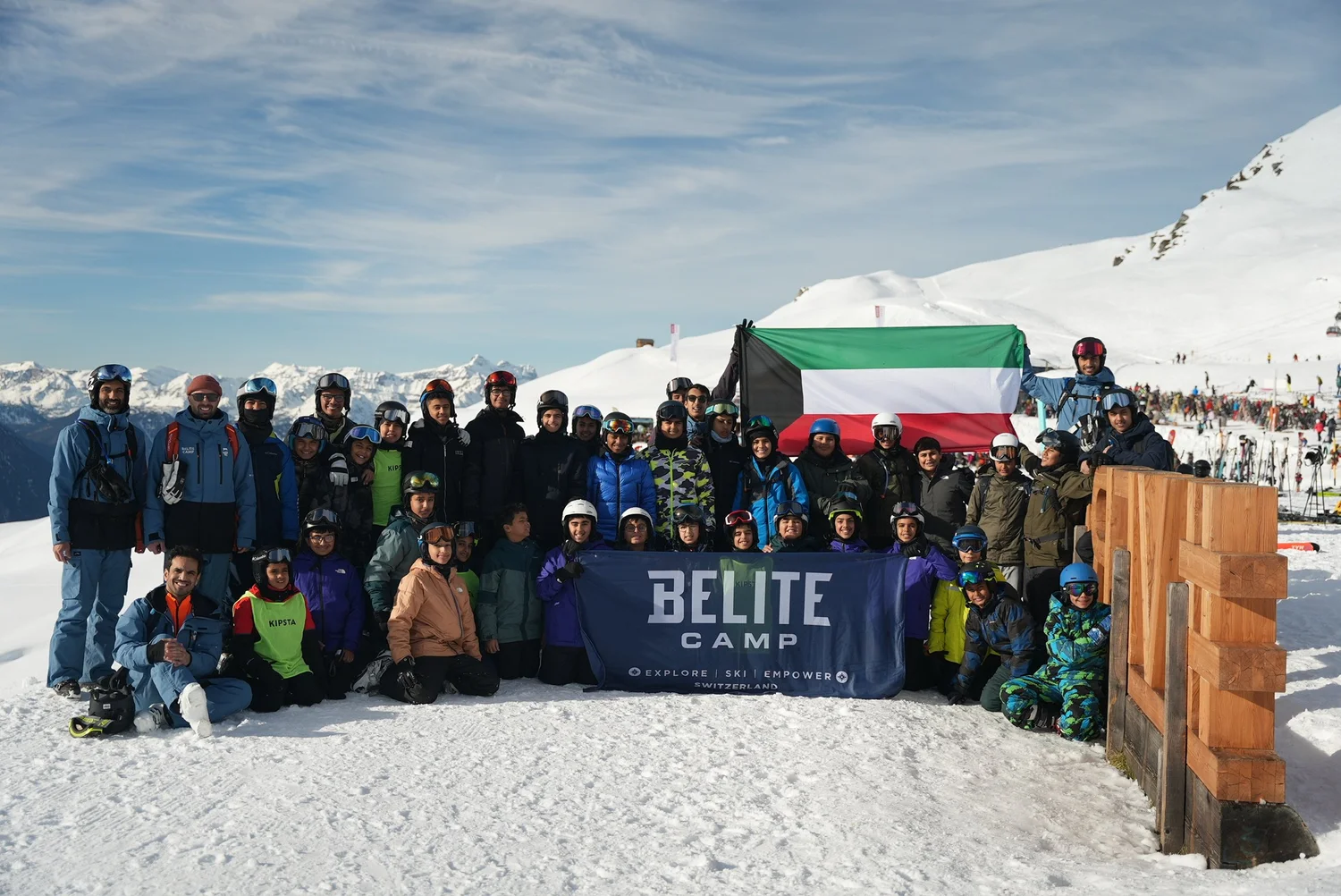 Belite boys ski camp group in Switzerland