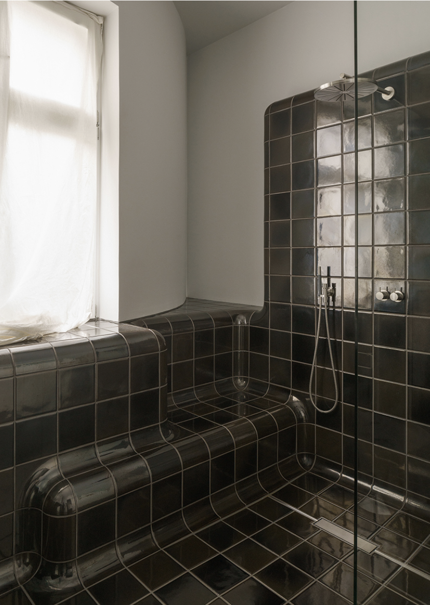 Bespoke Japanese ceramic wall tiles for interior design bathroom project in Berlin