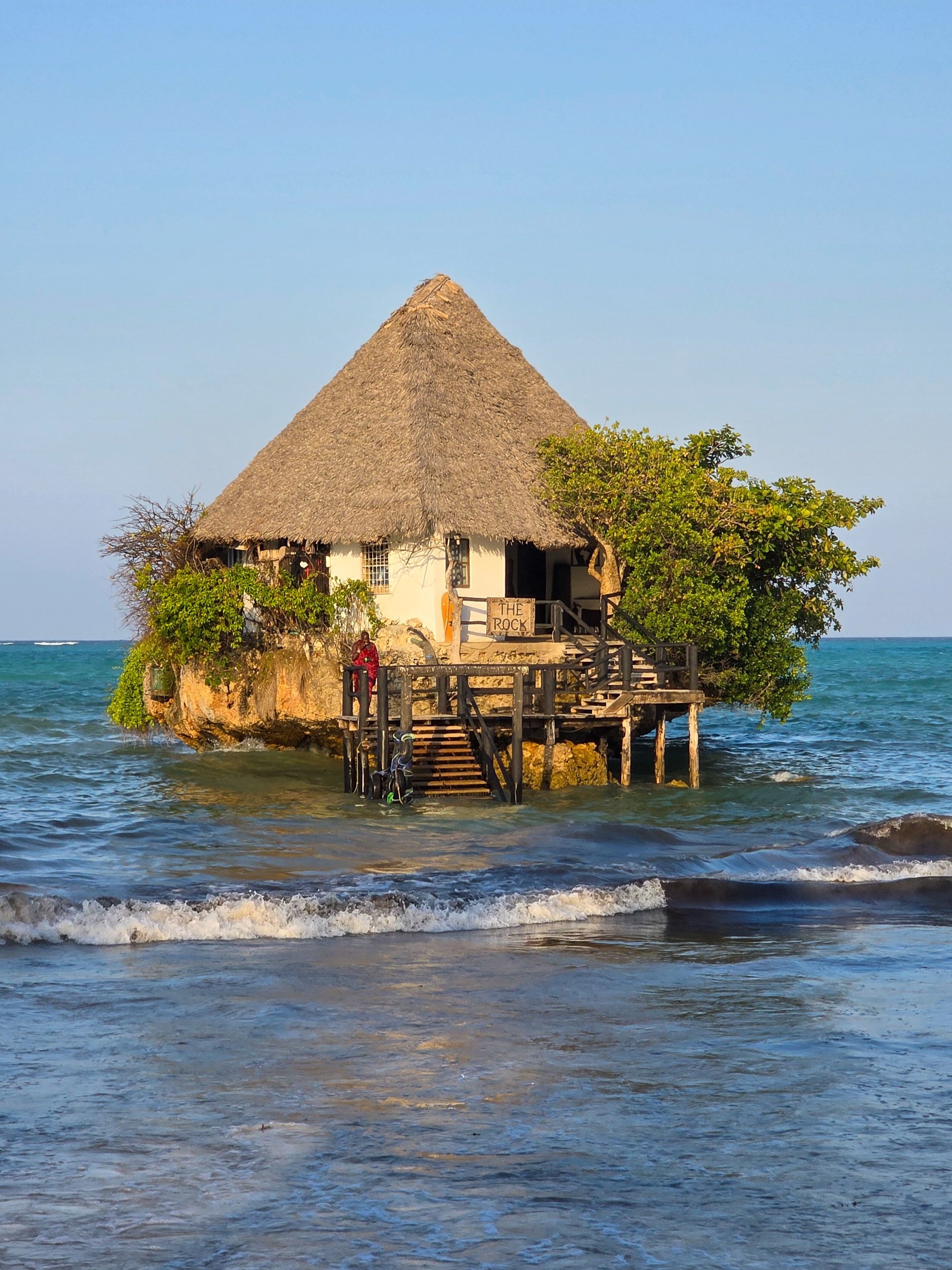 The Rock Restaurant sitting on a rock in the Indian Ocean, Zanzibar