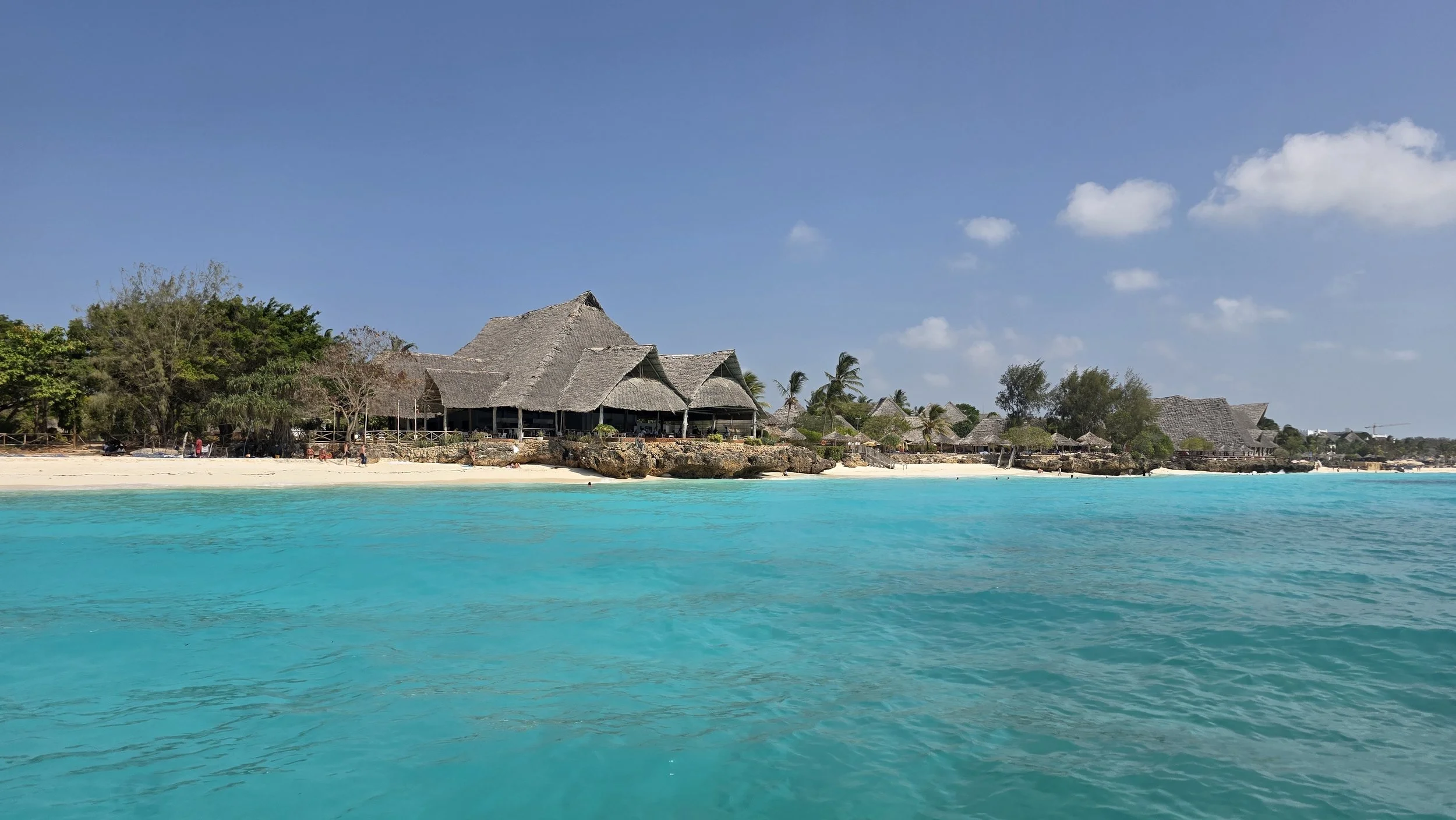 View of Nungwi Beach from the sea looking towards the shoreline