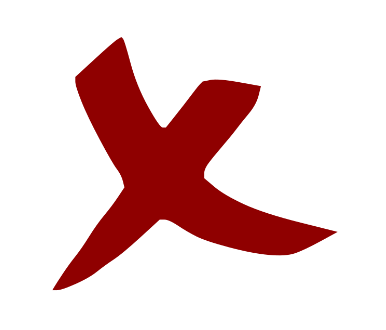 Red stylized letter 'X' on a white background.