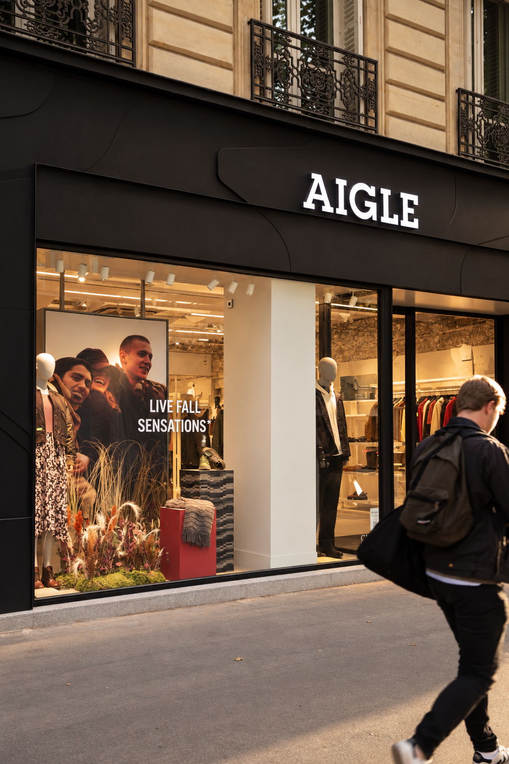 Aigle, boutique, flagship, vitrine, merchandising, scénographie.
