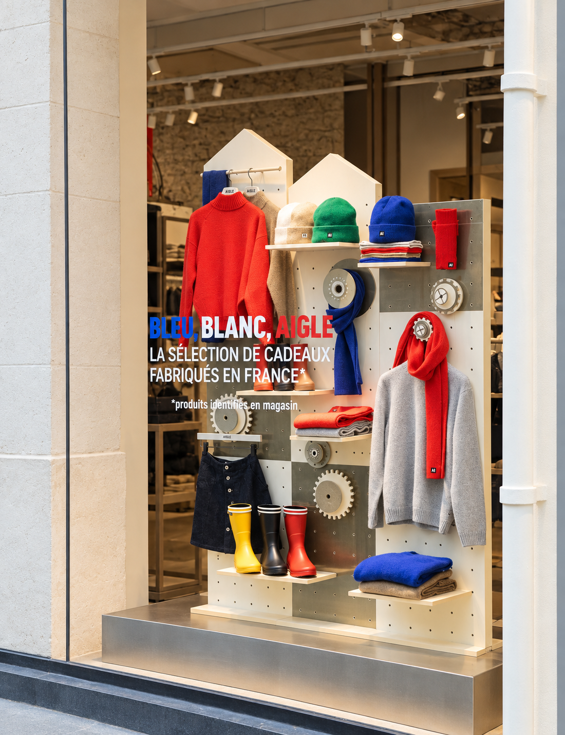 Aigle, boutique, flagship, vitrine, merchandising, scénographie.