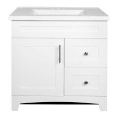 ROYAL CABINETS Shaker Door & Drawer Vanity Combo, White Finish & White Marble Top, 30 In. Wide