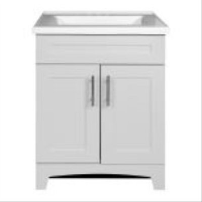 ROYAL CABINETS Shaker Vanity Combo, Fashion Grey Finish & White Marble Top, 24 In. Wide