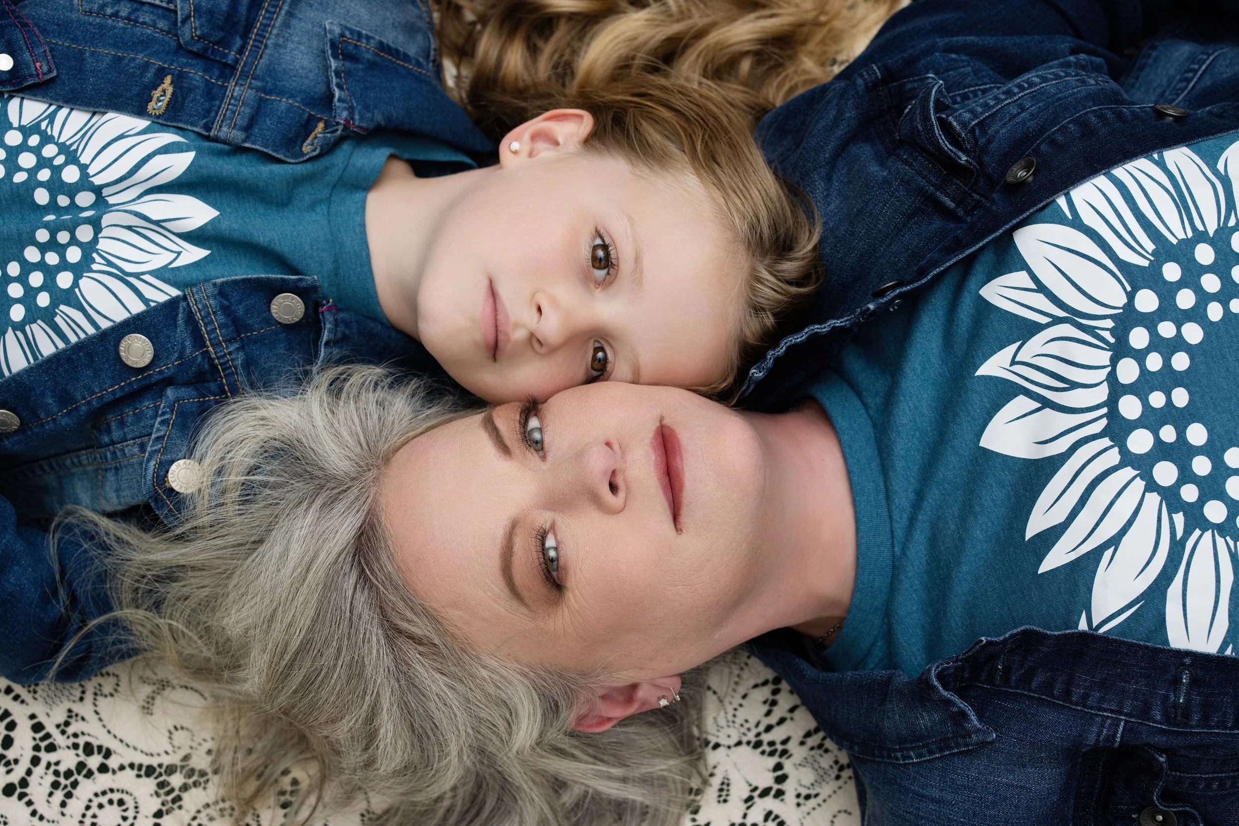 Studio Portrait of grandma and granddaughter