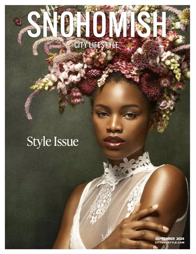 black model with floral headpiece in beautiful fine art portrait