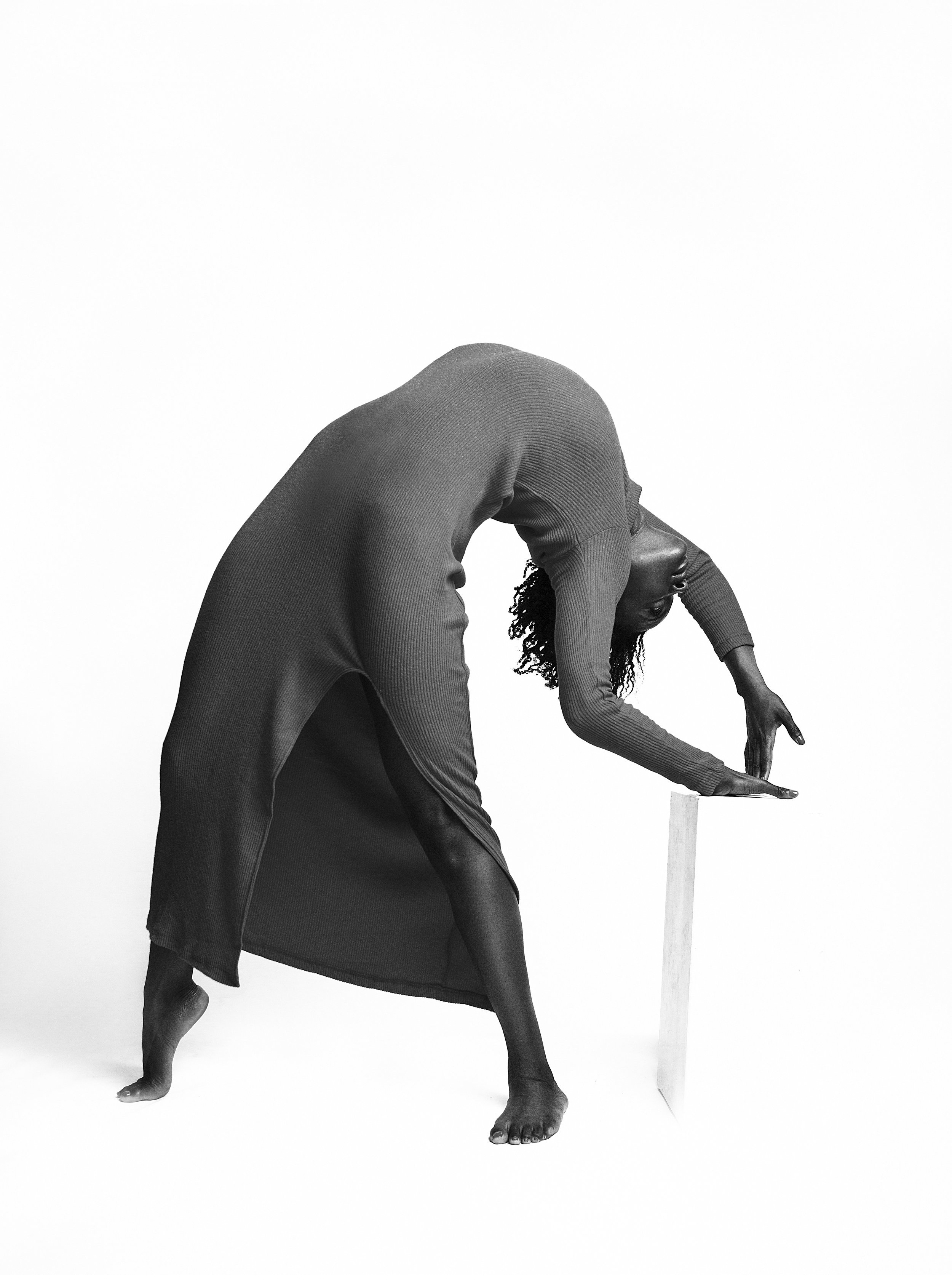 Woman bent backwards with posing block during Dance Photo Session with Beauclair Photography