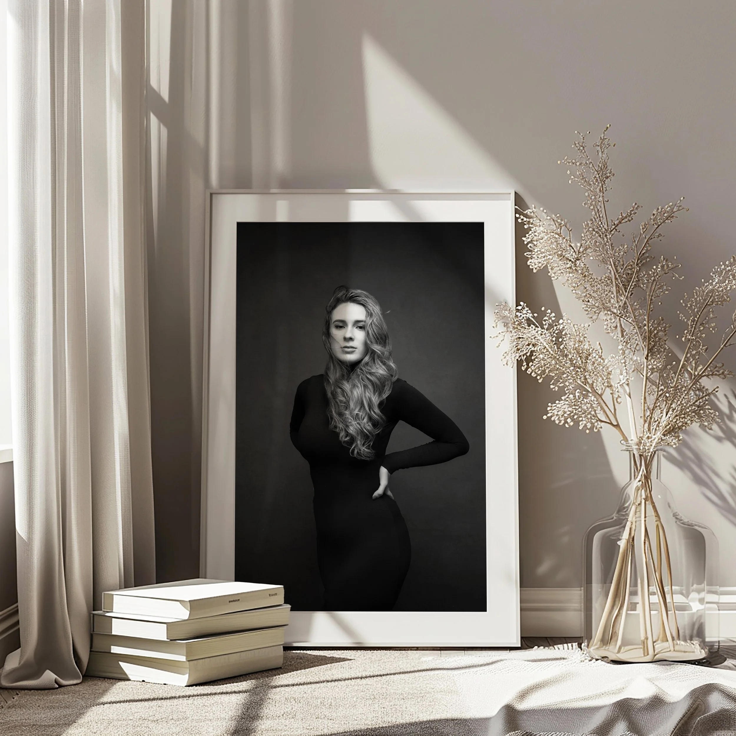 Wall Art with fine art editorial black and white image of young woman