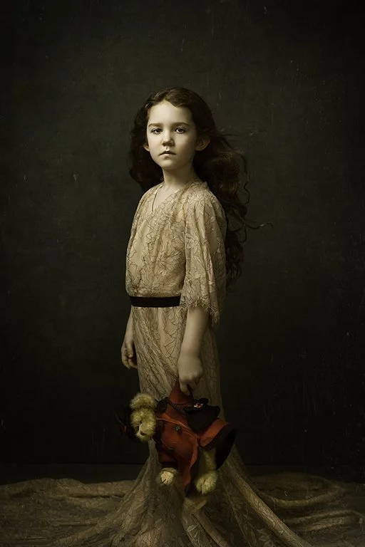 fine Art children's portraits in kirkland by Beauclair Photography of little girl holding a teddy bear
