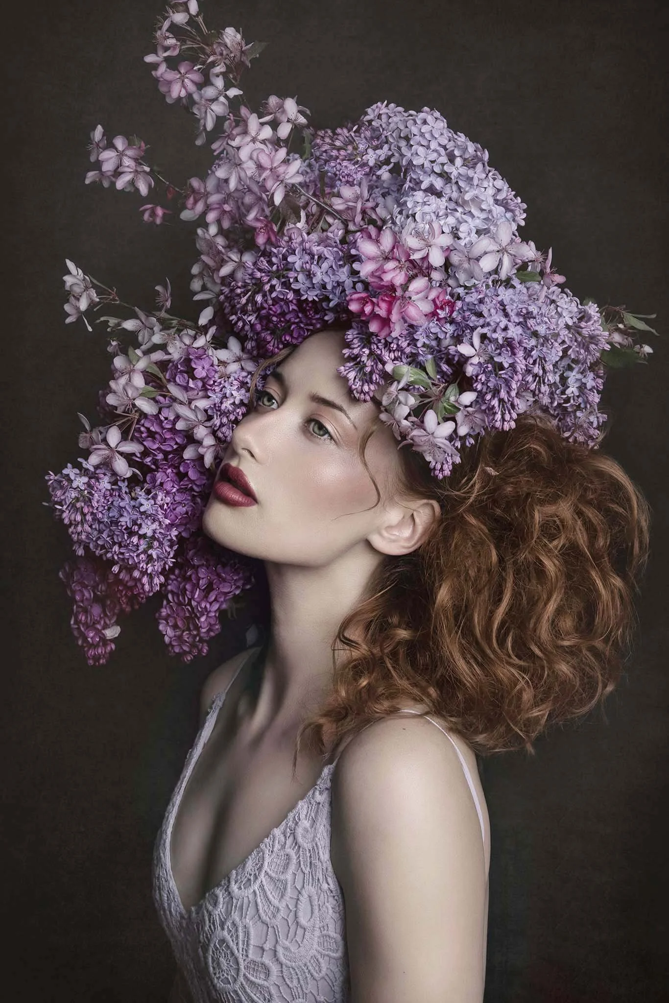 floral headpiece on beautiful girl with lilacs crown by beauclair photography in seattle