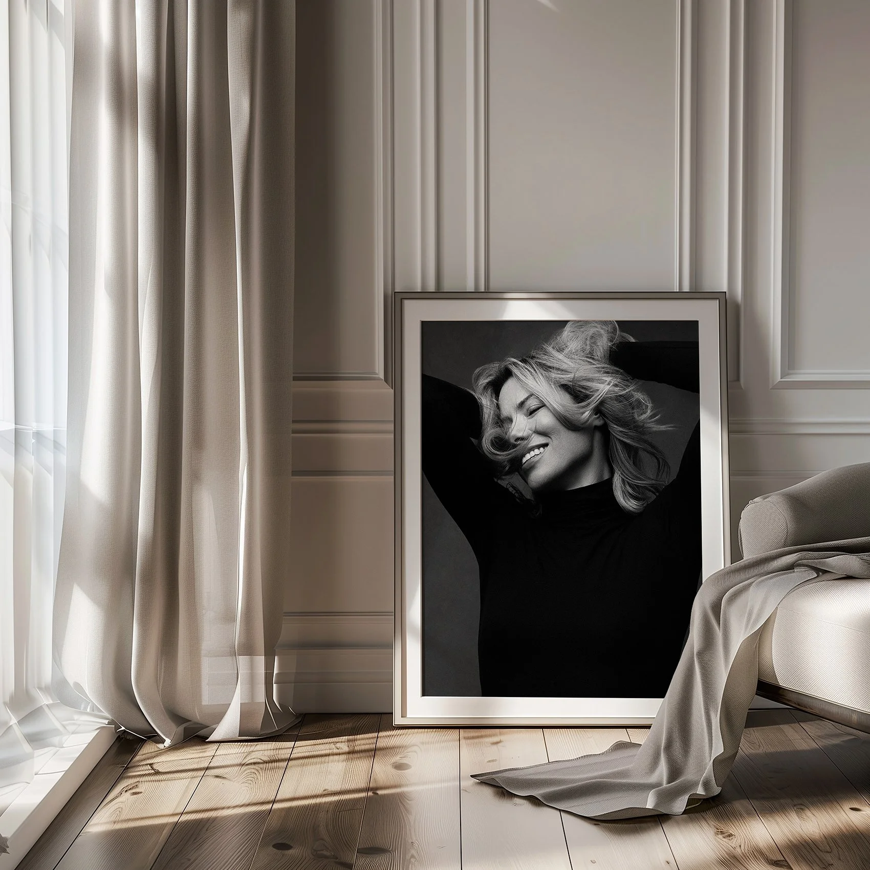 Printed portraits in framed wall art by beauclair photography of women in black and white