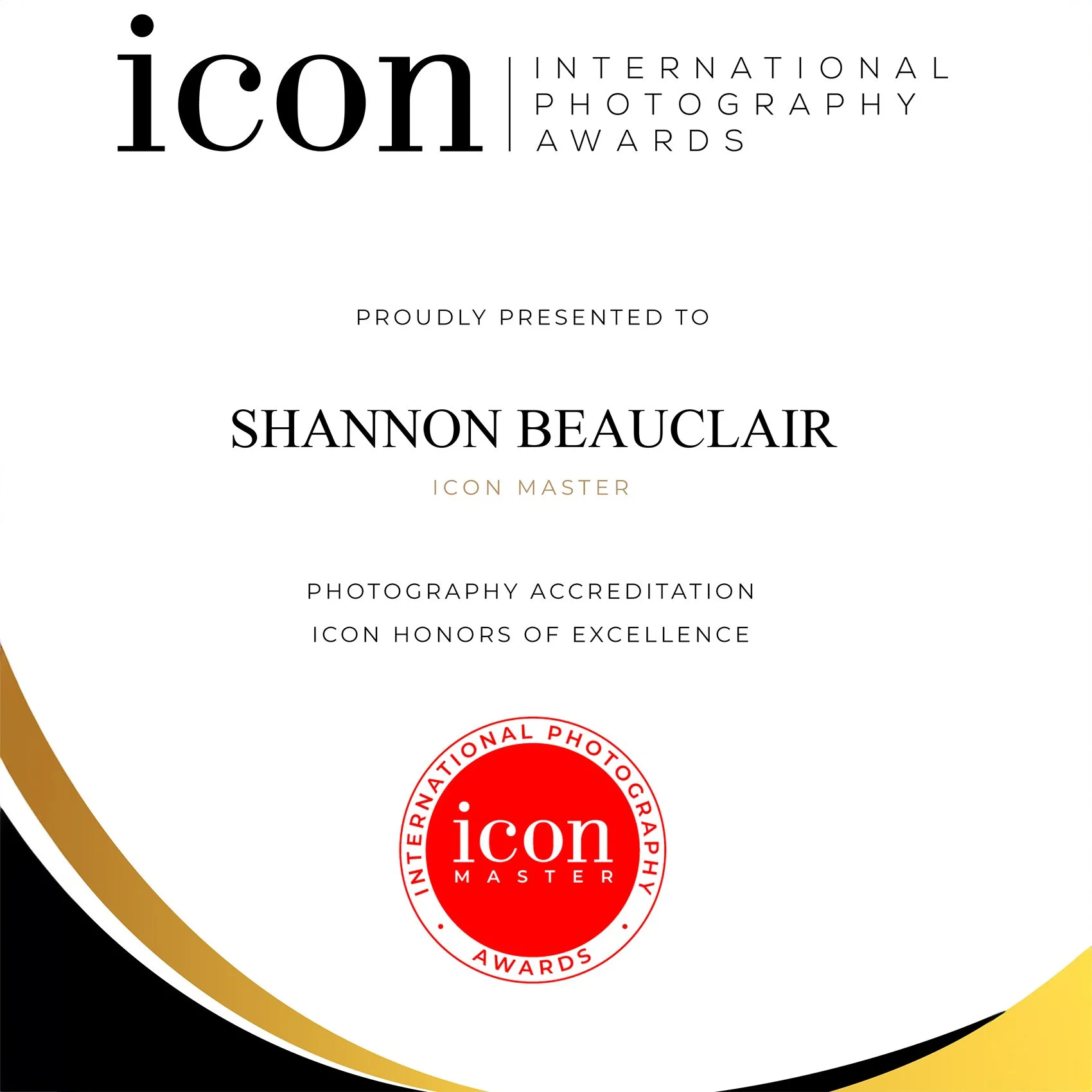Accredited Master from ICON International Photography, 2025