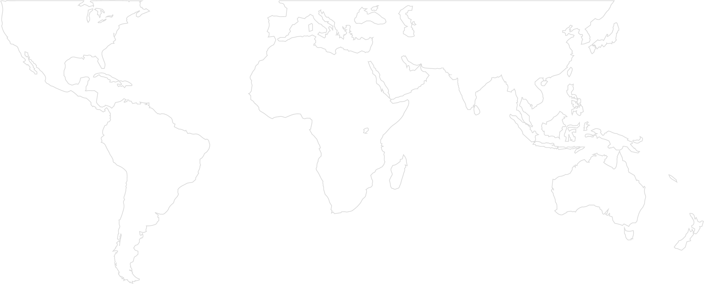 A black and white outline map of the world with country borders visible.