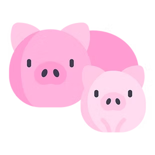 Illustration of two pink pigs, one larger and one smaller.