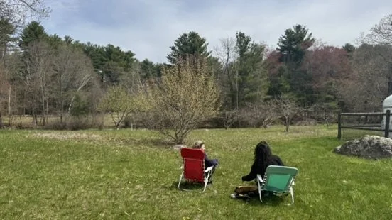 Students enjoying lunch on the farm