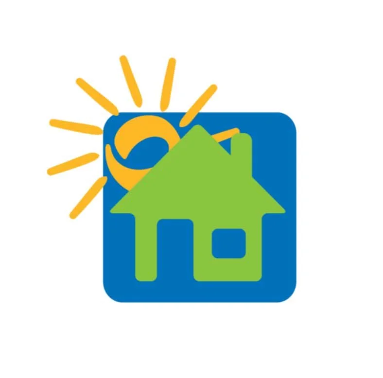 Icon for Gloucestershire wide, energy support scheme Warm and Well. It depicts a house with a sun in the background.
