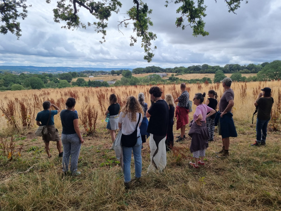 Visitors at The Grange enjoying a site walk to see how they are helping to restore nature and biodiversity