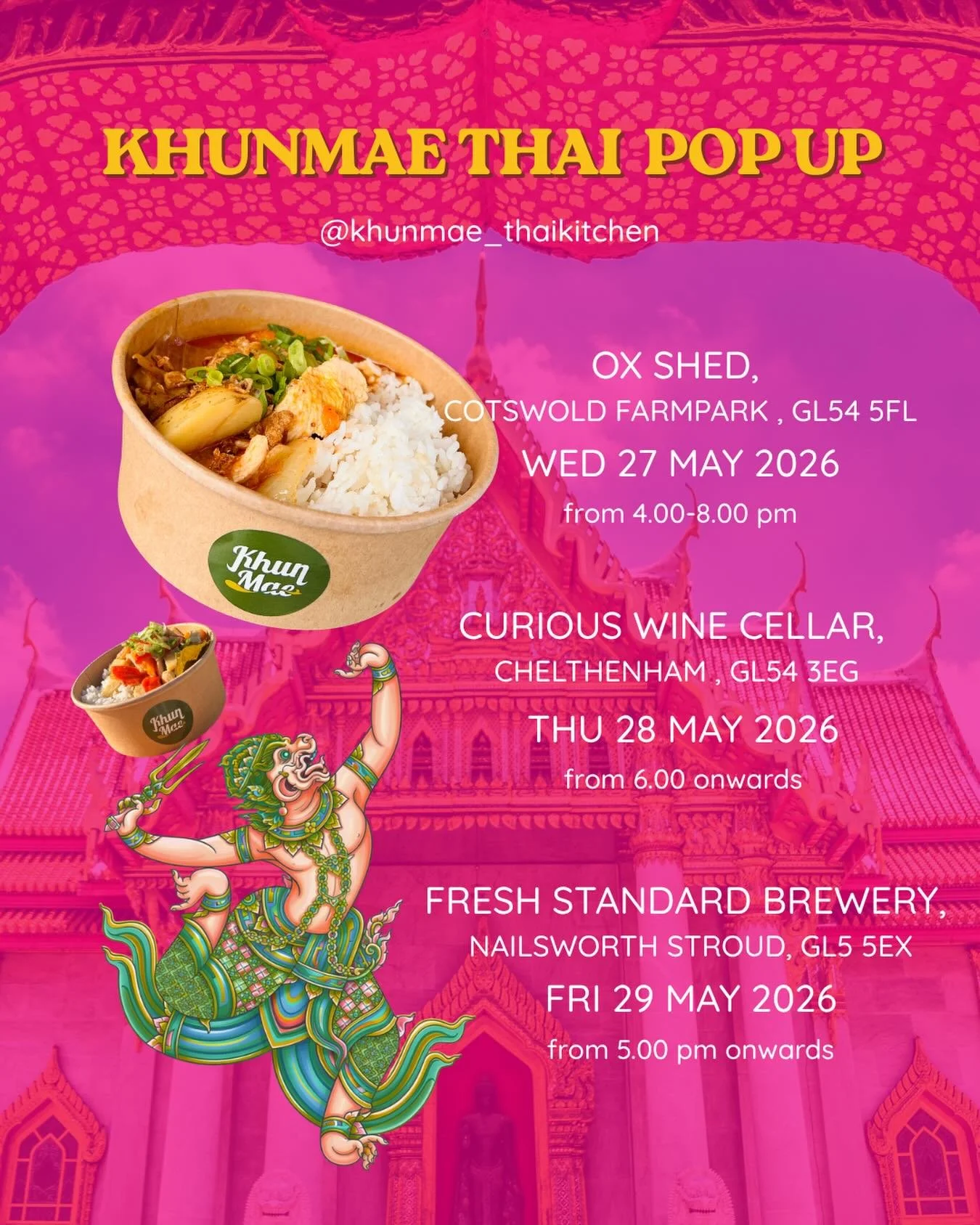 📍☀️ This week locations 

🧨⚠️Warning: May cause sudden happiness and repeat visits ! 😋 Catch #khunmaeonwheels thai street food pop up while the sun&rsquo;s out 👀 !

#thai #khunmaethai #thaifoodgloucester #thaifoodlover