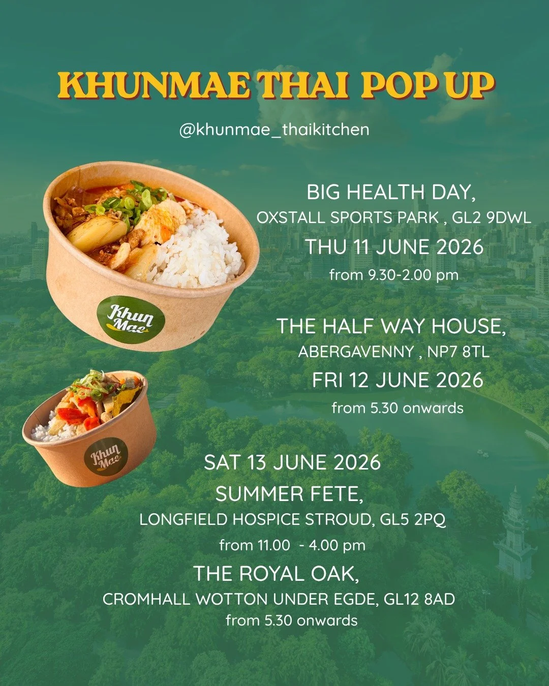 ✨ Thai flavours are coming your way! ✨

Freshly cooked. Authentic recipes. Big flavours. 🇹🇭🔥

Catch KhunMae Thai Kitchen at our June pop-up events and enjoy your favourite Thai dishes on the go.

Tag a friend who needs Thai food this weekend! 👇

