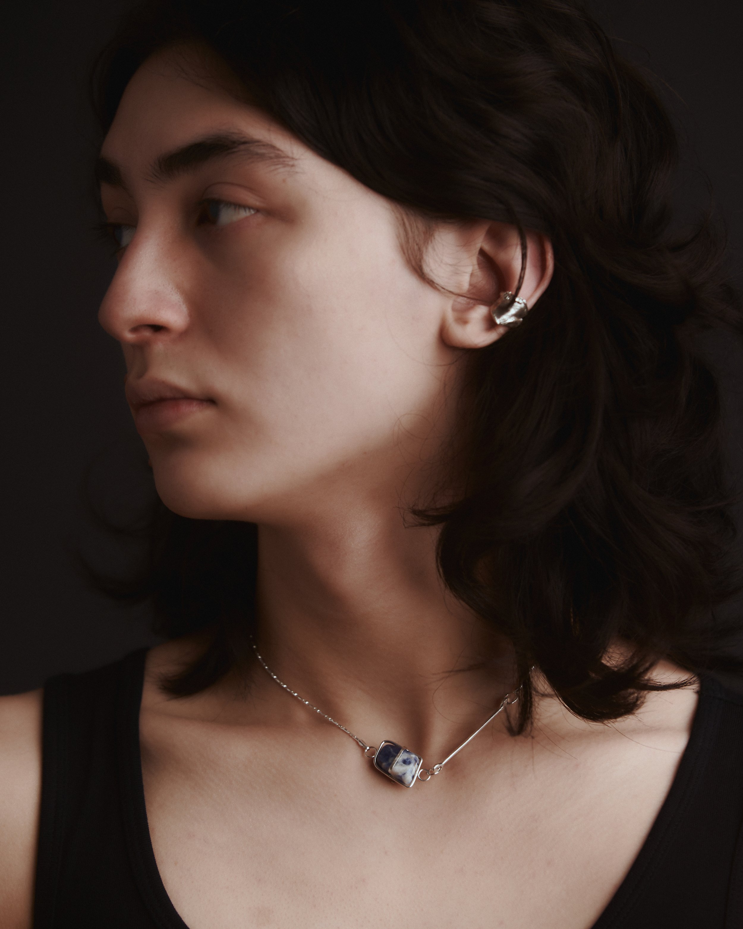 Silver Necklace with Sodalite Stone