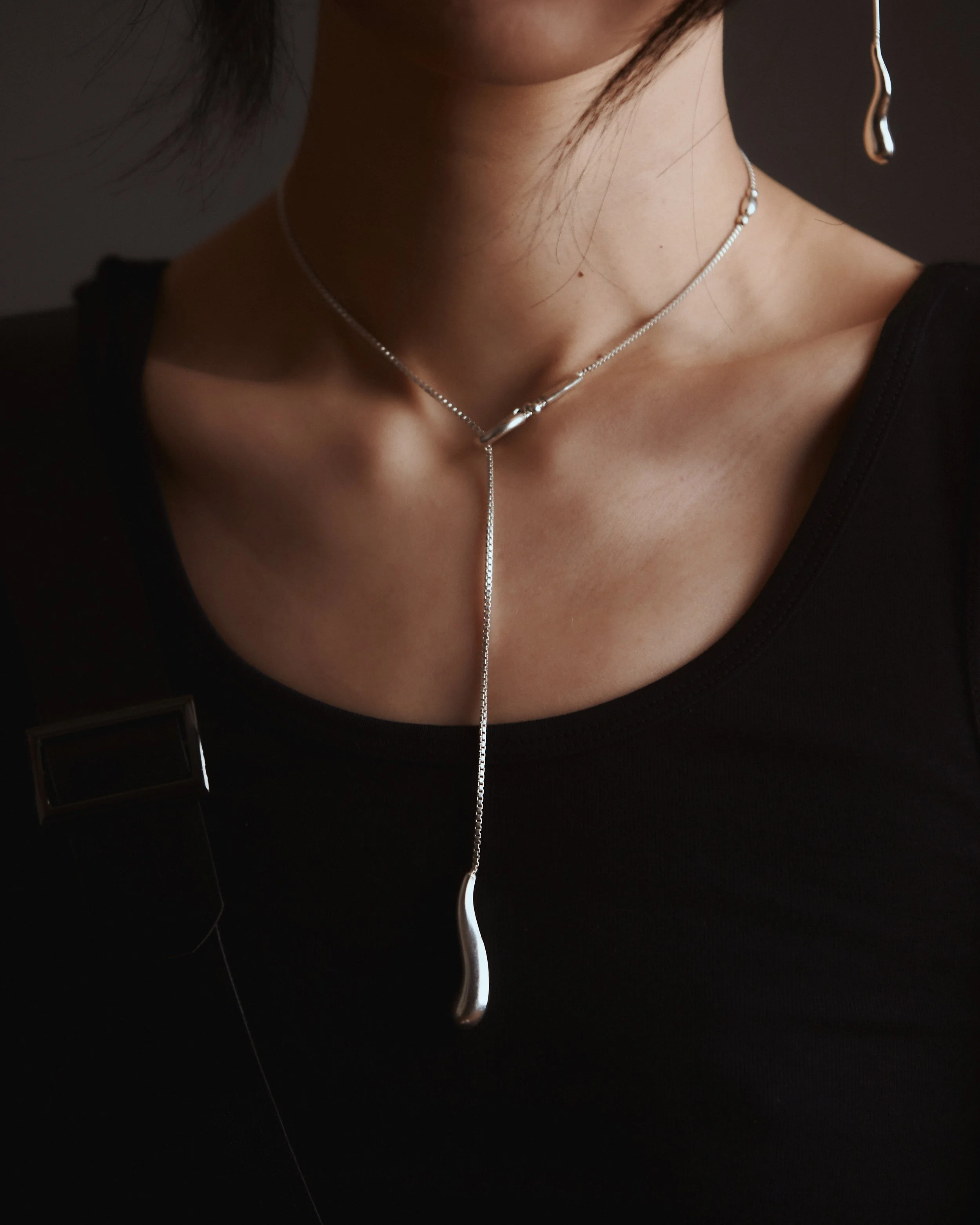 Italian horn slide silver necklace
