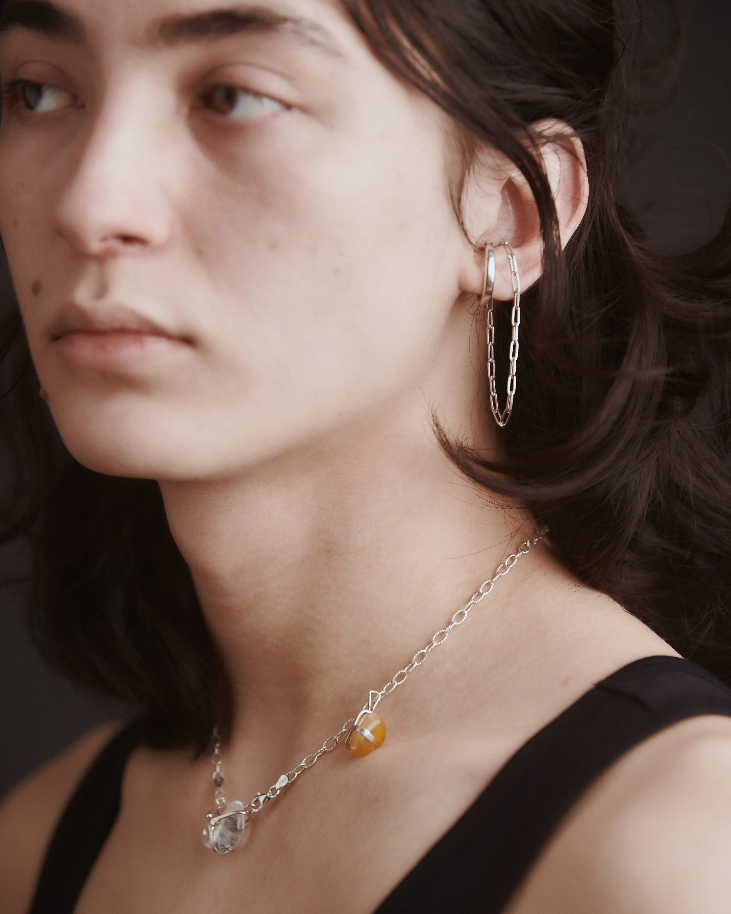 Amber and Crystal Silver Necklace