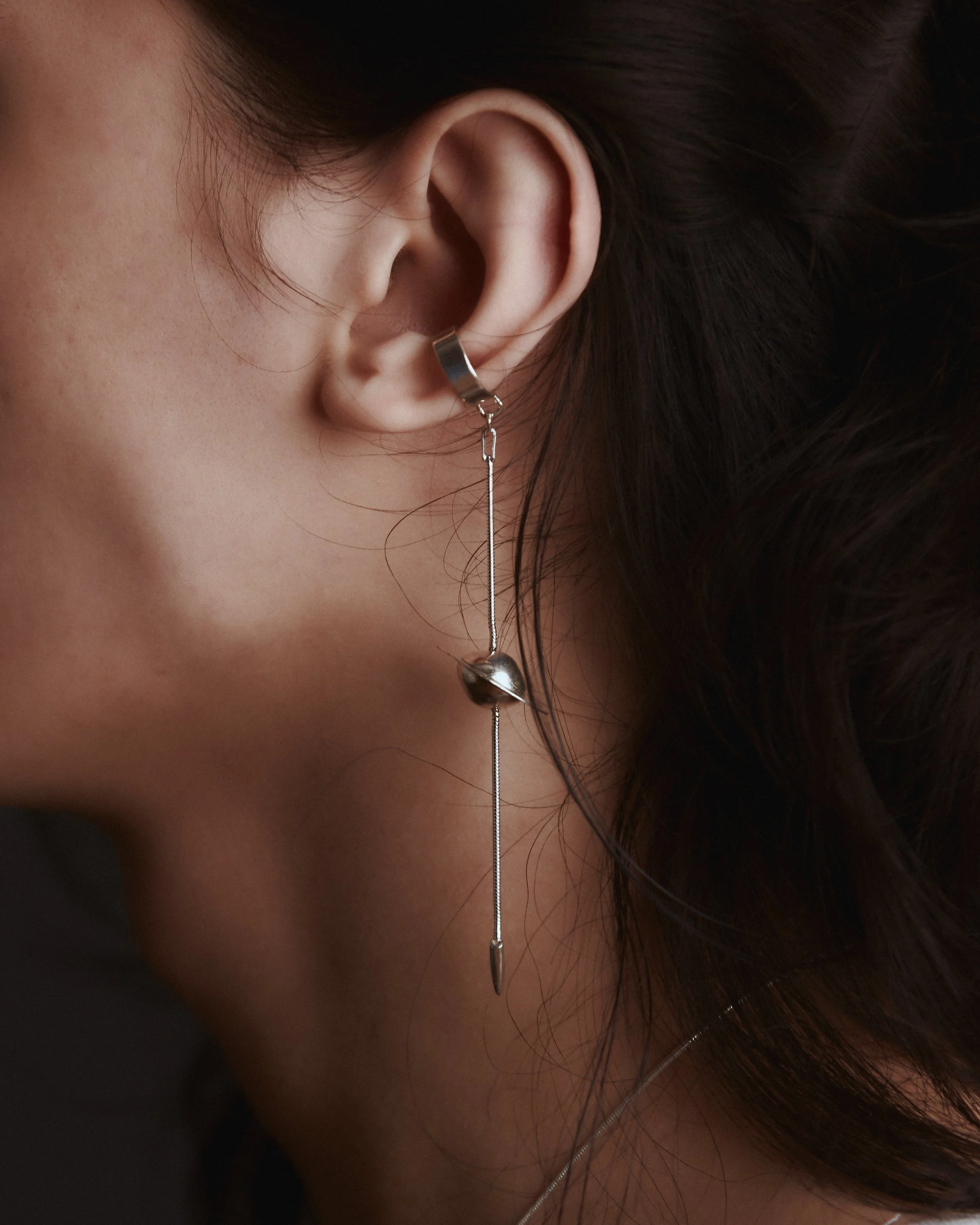 Single Silver Saucer Earcuff