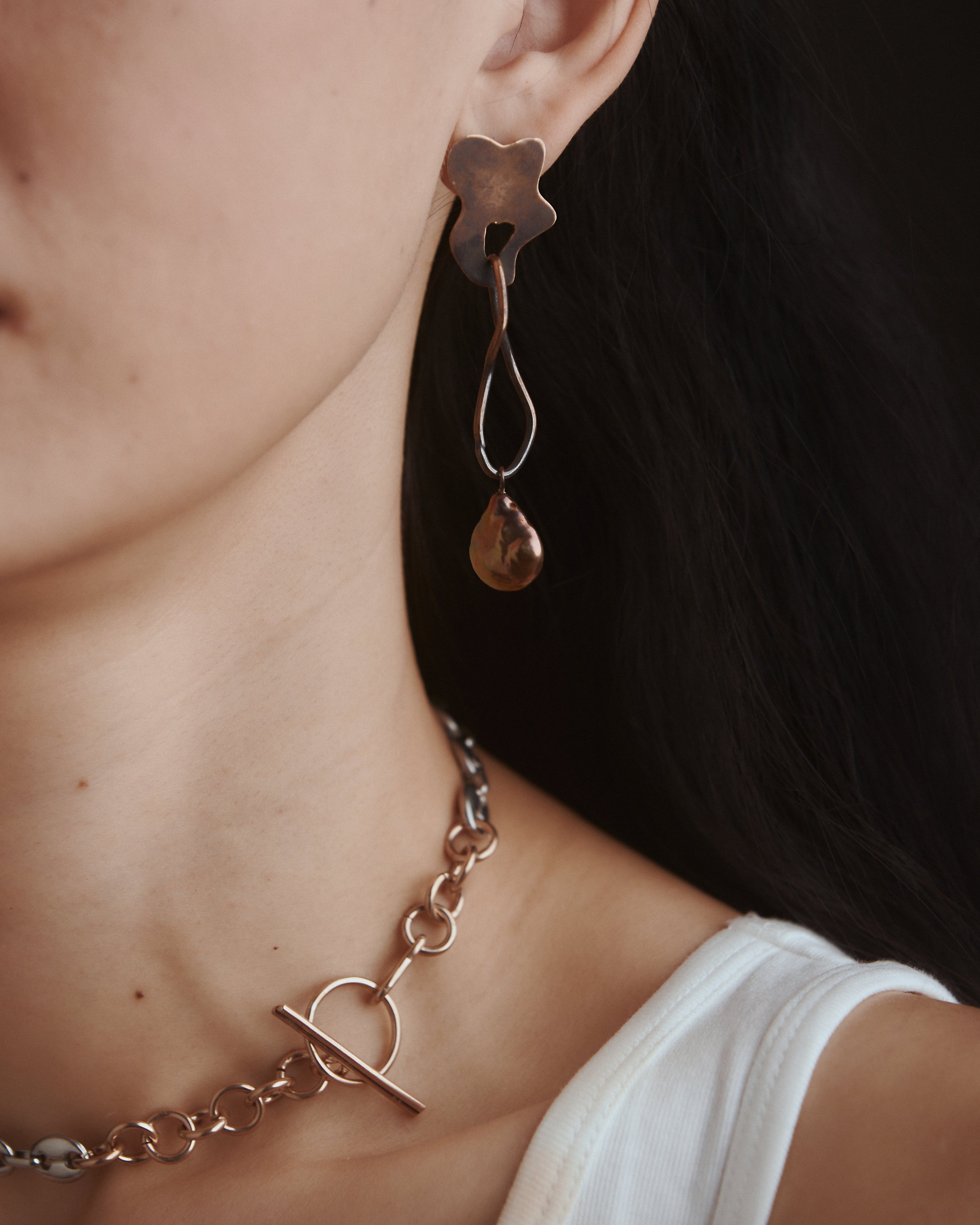 Pearl and Copper Earrings