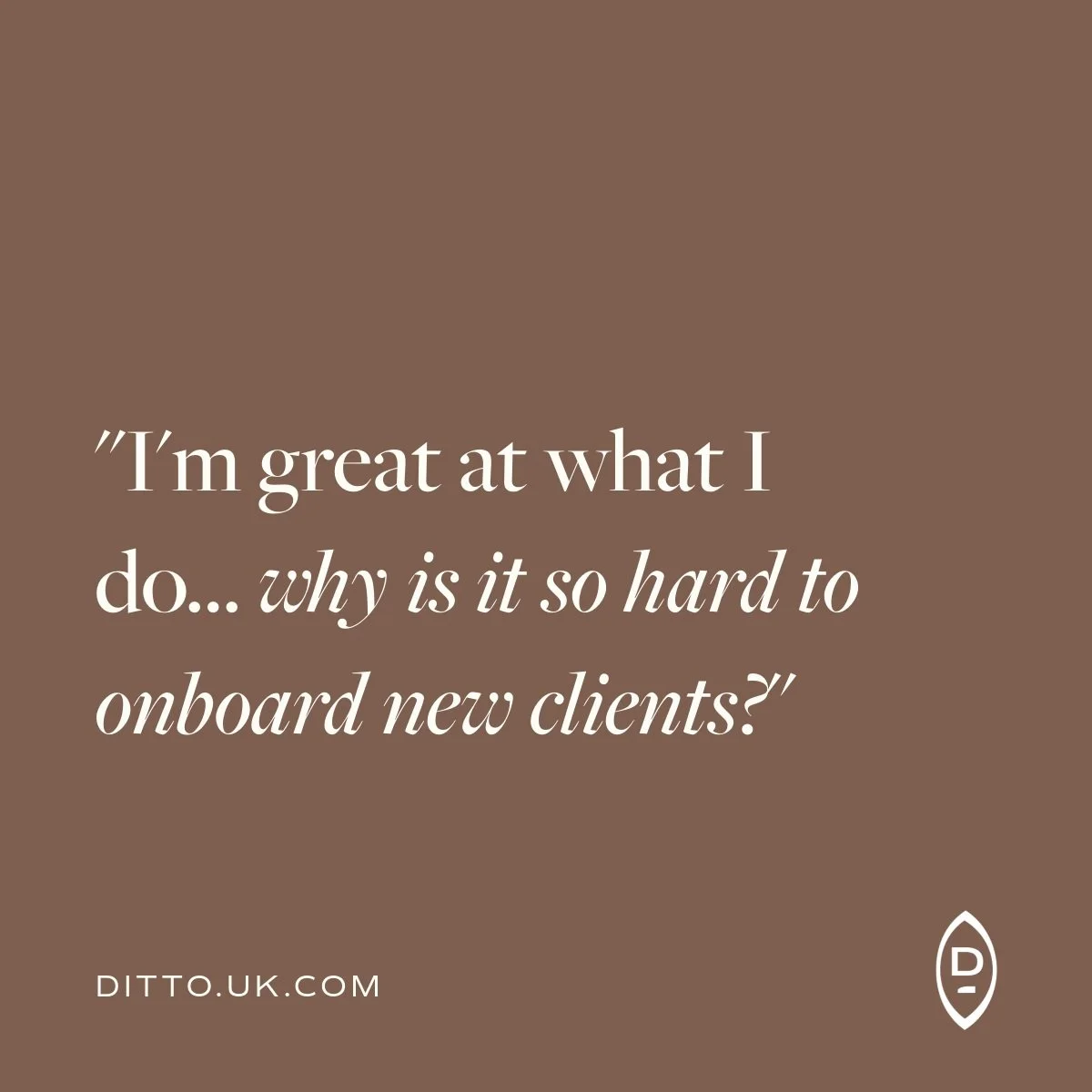 "I'm great at what I do... why is it so hard to onboard new clients?"

....is the question that keeps so many founders up at night. You know you deliver an amazing service - better than your competitors - yet sales feel slow and sticky. 

F