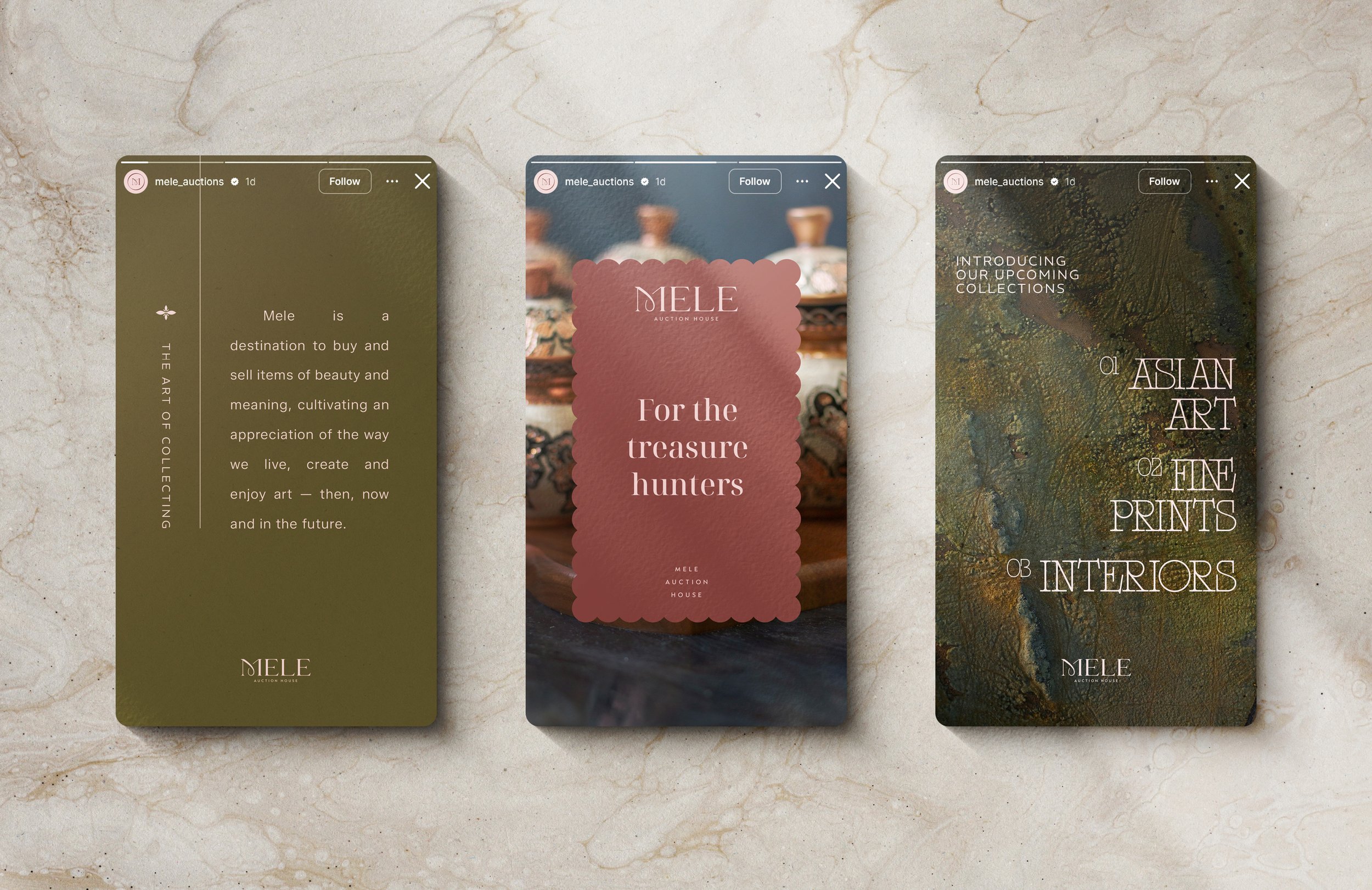 Mele Auctions brand identity by Ditto Creative, creative branding agency for boutique businesses
