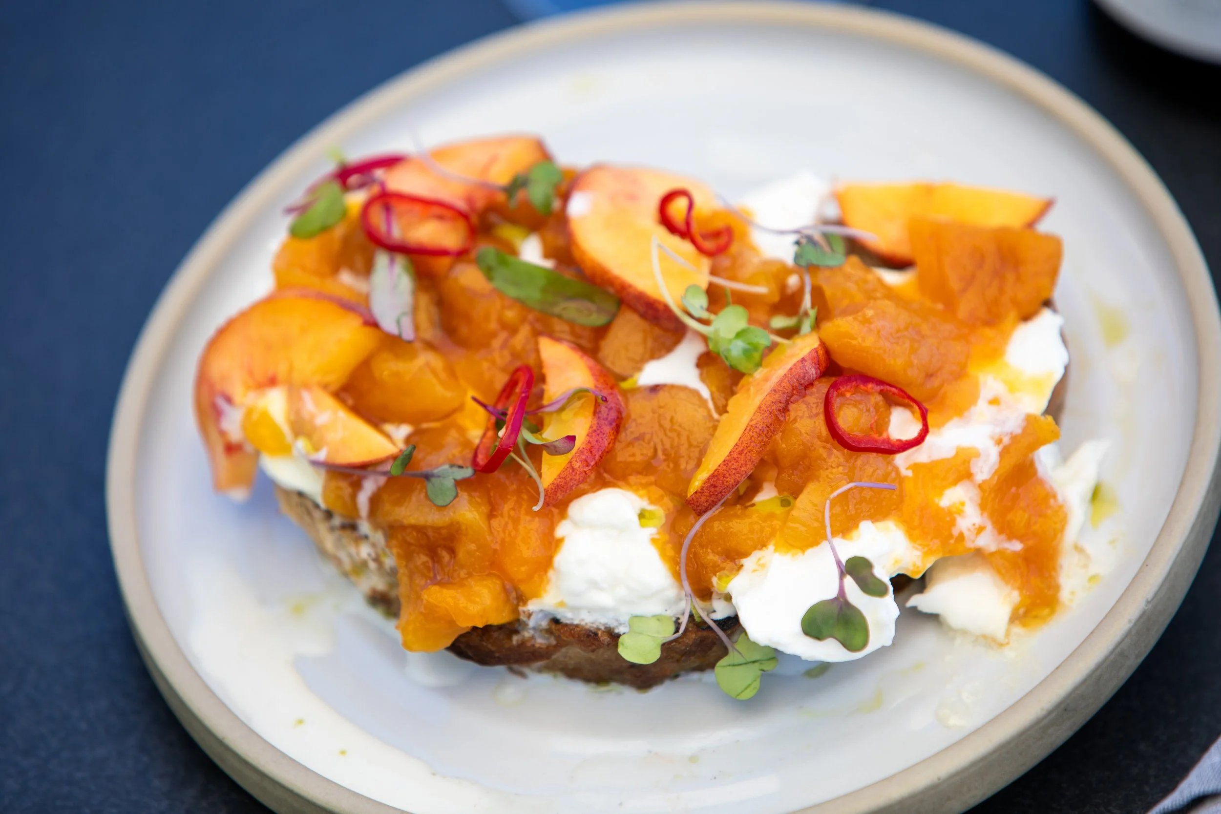 Halter Ranch Grenache Blanc Preserved Apricots on Toast With Burrata