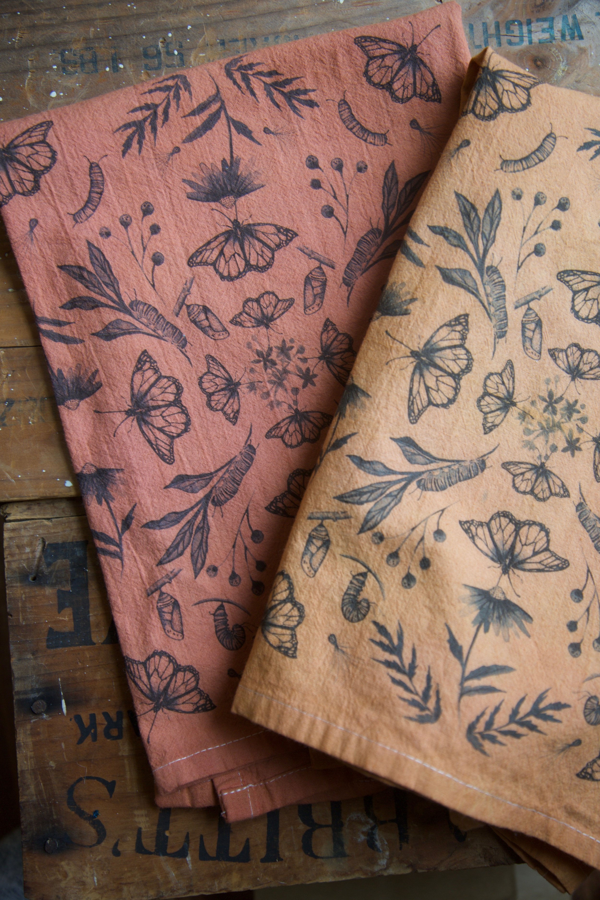Monarchs Hand Dyed Tea Towel