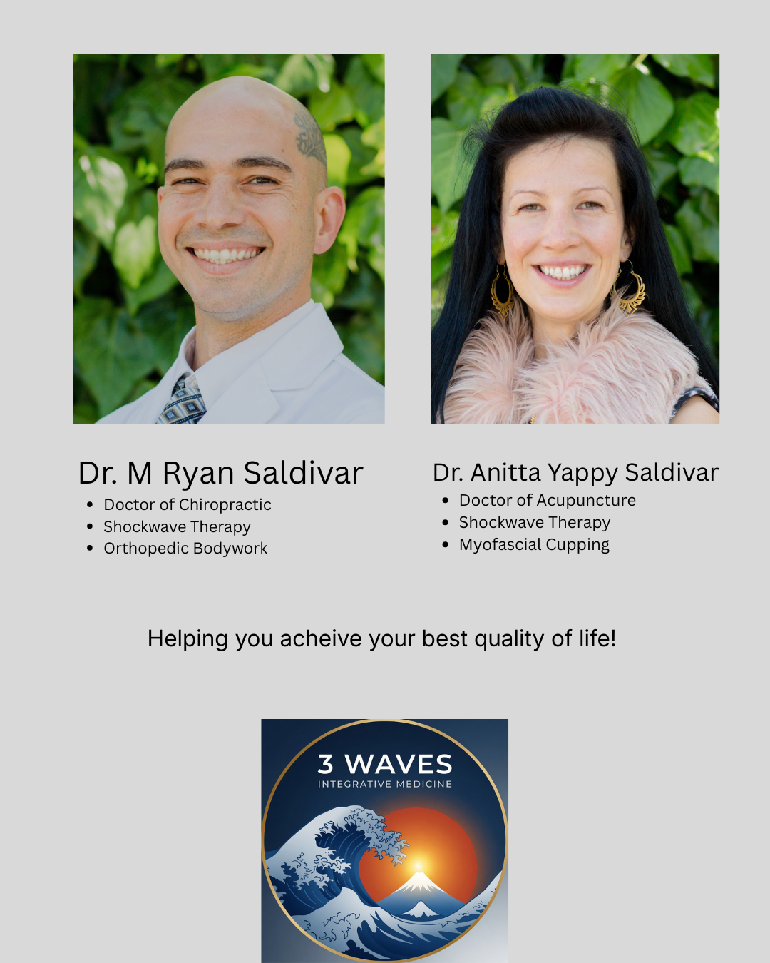 Dr Ryan Saldivar Chiropractor in berkeley Anitta Saldivar Acupuncture in berkeley back pain, neck pain, sciatica, shockwave
