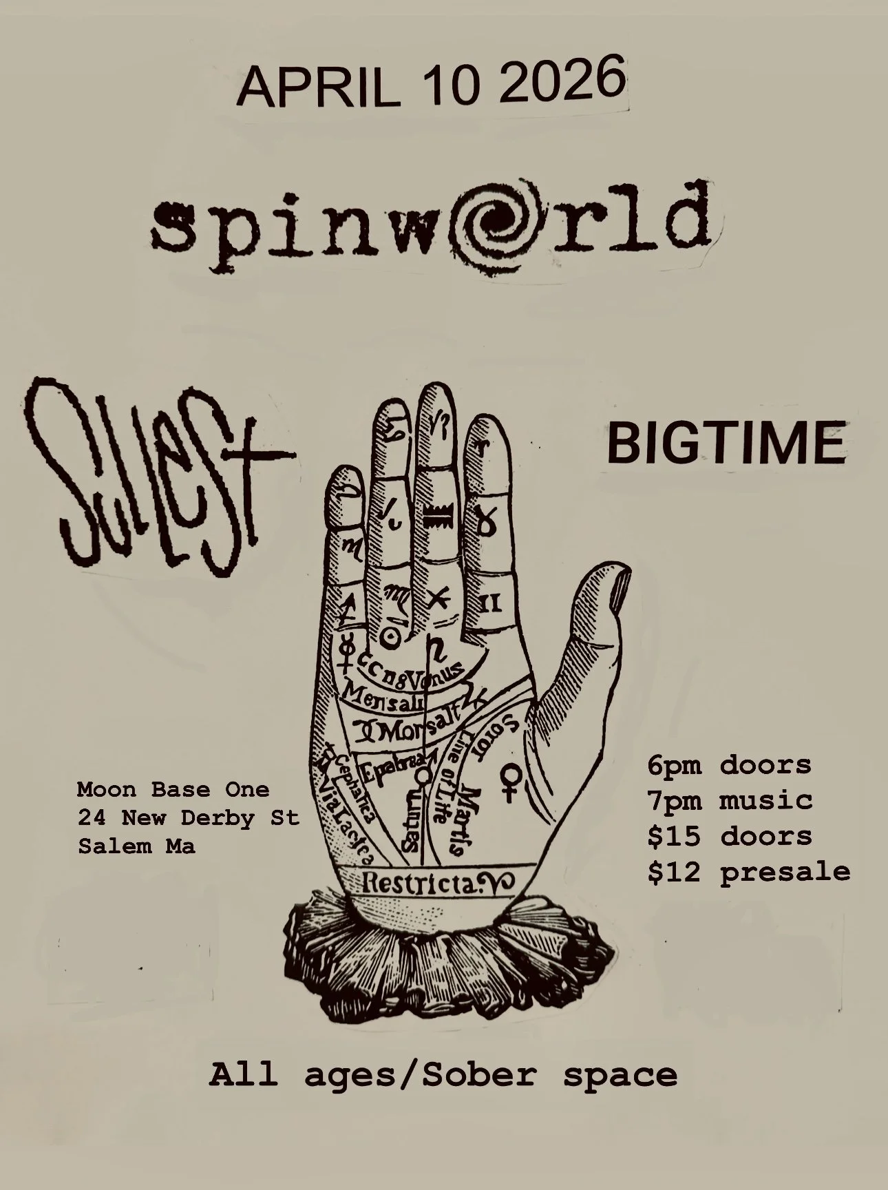 *** Moved to Old Town Hall *** 4/10/26 Spinworld, Sullest, Big Time
