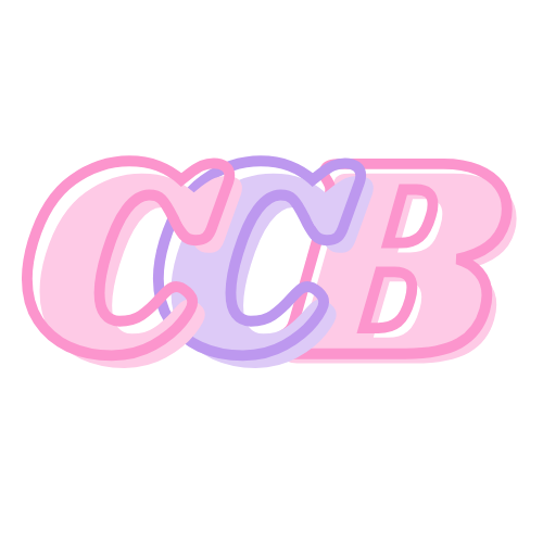 Neon sign with pink and purple letters spelling 'C C B' interconnected in a stylized design.