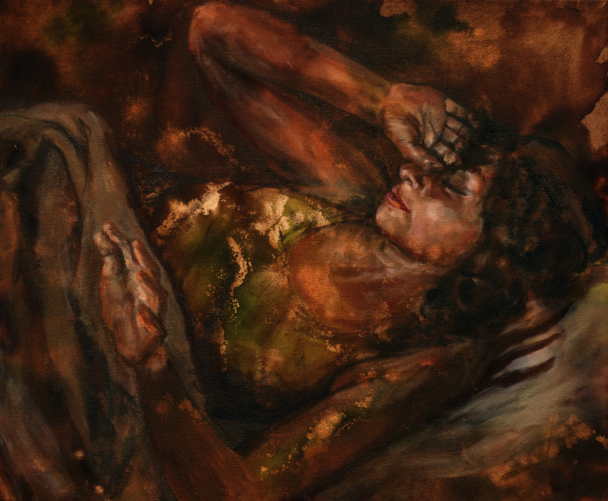 "Overcome" 24x20 ink and oil on canvas