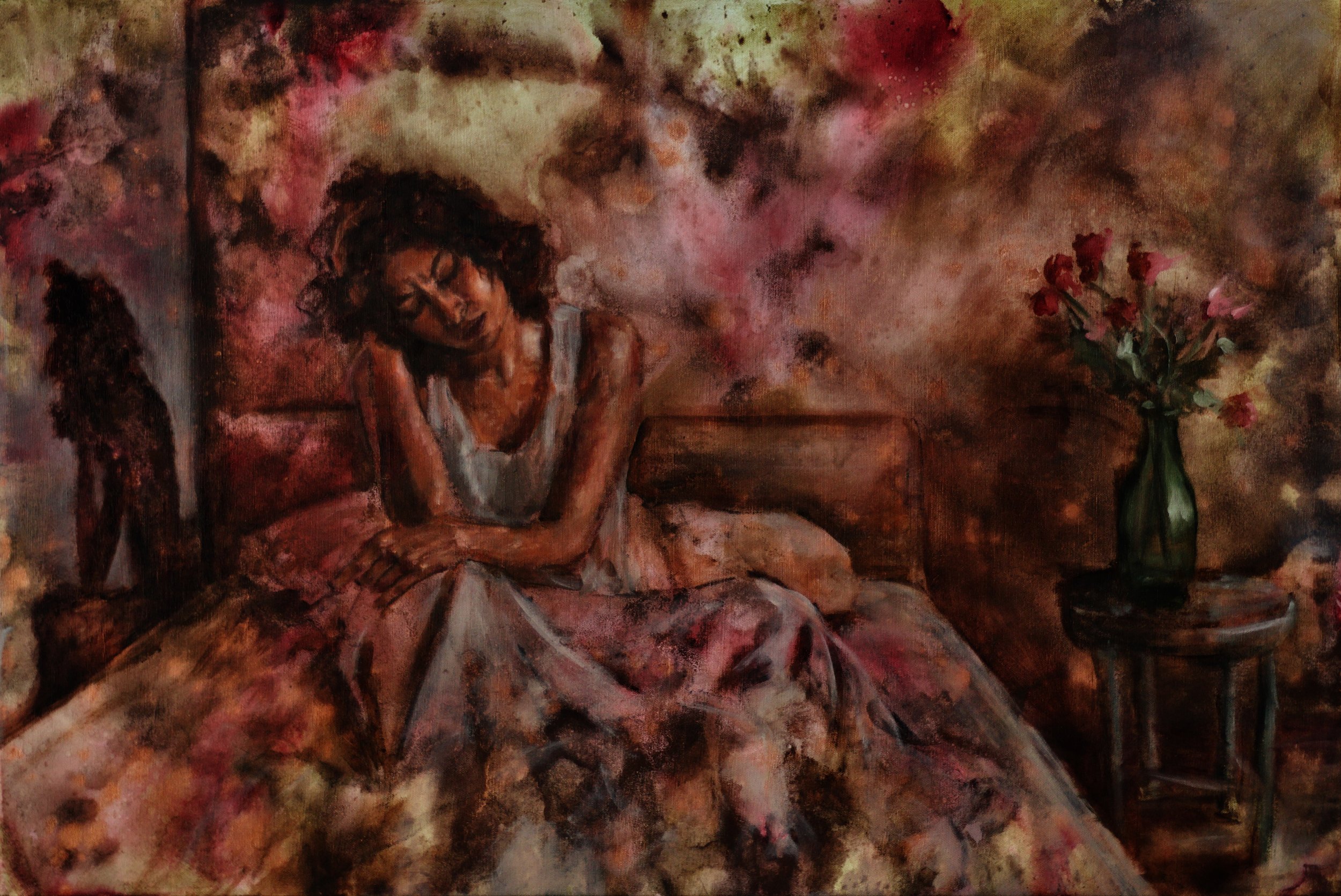 "How Long?" 36x24 ink and oil on canvas