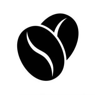 Twee koffiebonen in zwart-wit silhouet.