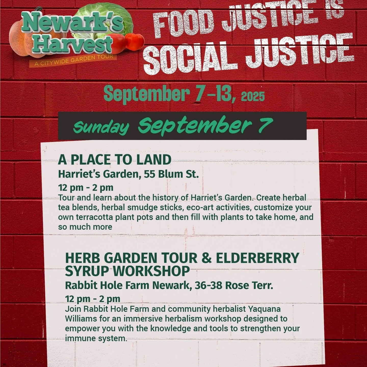 Here is an organized version of the events going on in Newark September 7th-13th for the Newark's Harvest Garden Tour. Rabbit Hole Farm Newark will host an elderberry syrup workshop Sunday, Sept 7th and a body butter workshop Monday, sept 8th. Please