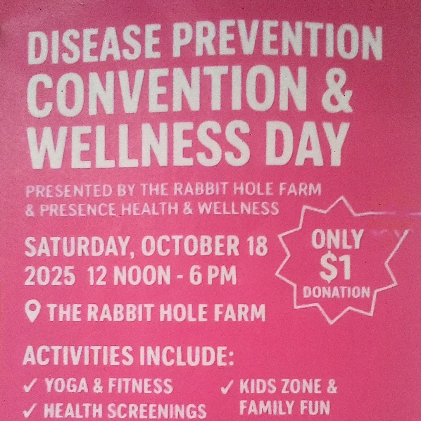 Join us for Wellness Day at Rabbit Hole Farm Newark, this Saturday, October 18th, anytime from 12 noon to 6pm. Entrance fee is only $1 per person. Located at 36-38 Rose Terrace Newark, NJ 07108.