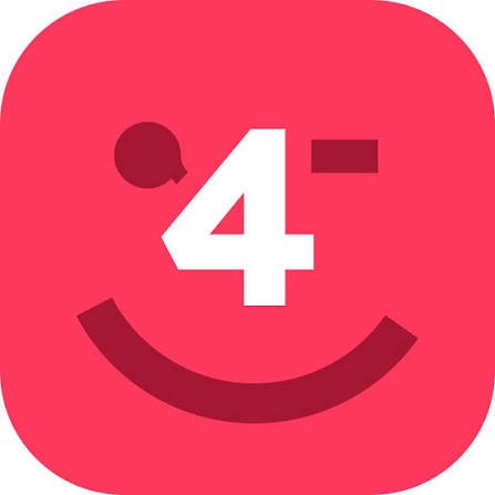 Pink background with a stylized smiling face made from a number 4 and a curved line, with a small circle above the 4.