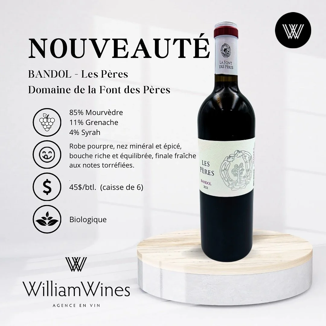 ✨ L&rsquo;&eacute;l&eacute;gance BANDOL avec &ldquo;Les P&egrave;res&rdquo; du Domaine de la Font des P&egrave;res ✨

Plongez dans l&rsquo;univers de ce vin d&rsquo;exception, un hommage aux traditions viticoles de Bandol. 🍇 Ce rouge puissant et raf