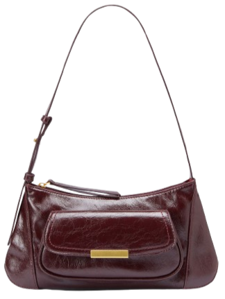 Sac à main en cuir marron avec poches extérieures et une bandoulière.