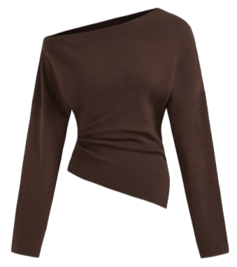 Pull noir à manches longues, en tissu fluide, porté sur un fond blanc.